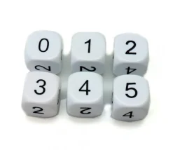 Dé à jouer chiffres 0 1 2 3 4 5 de 16 mm BLANC