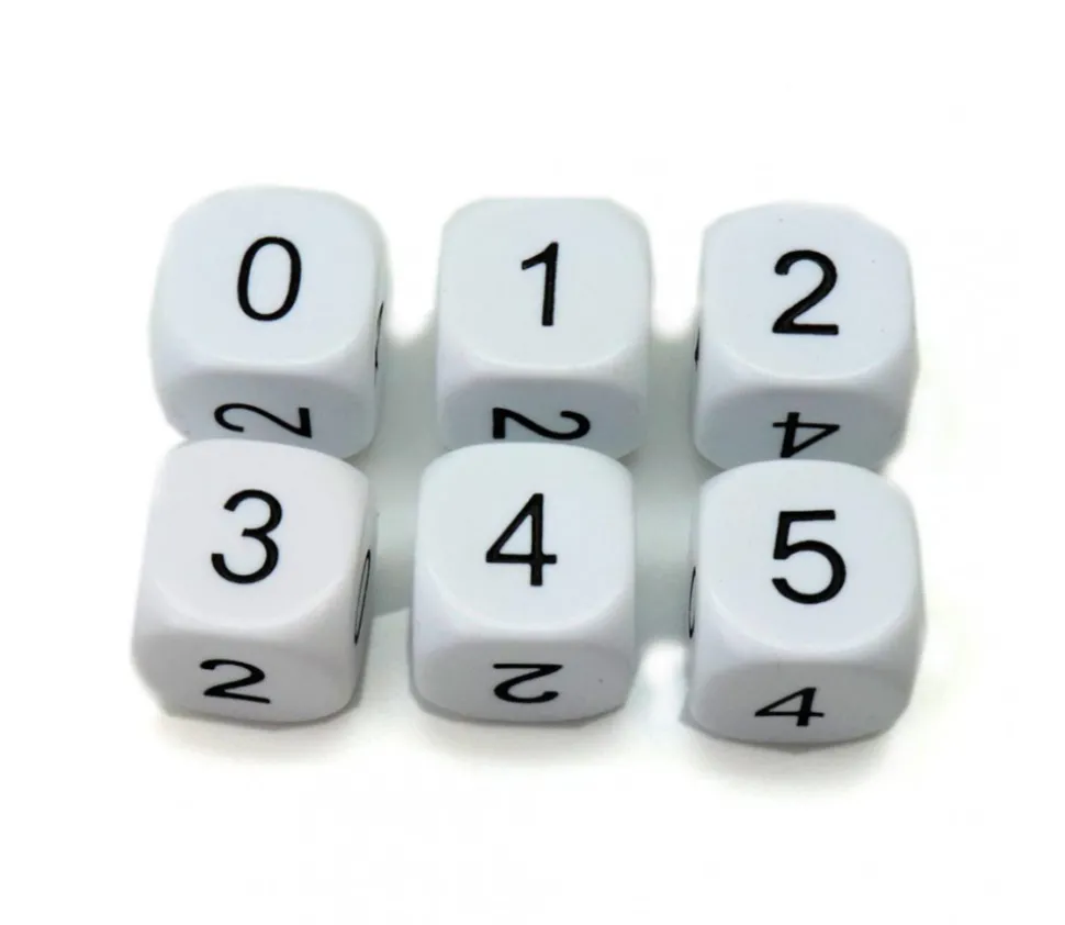 Dé à jouer chiffres 0 1 2 3 4 5 de 16 mm BLANC
