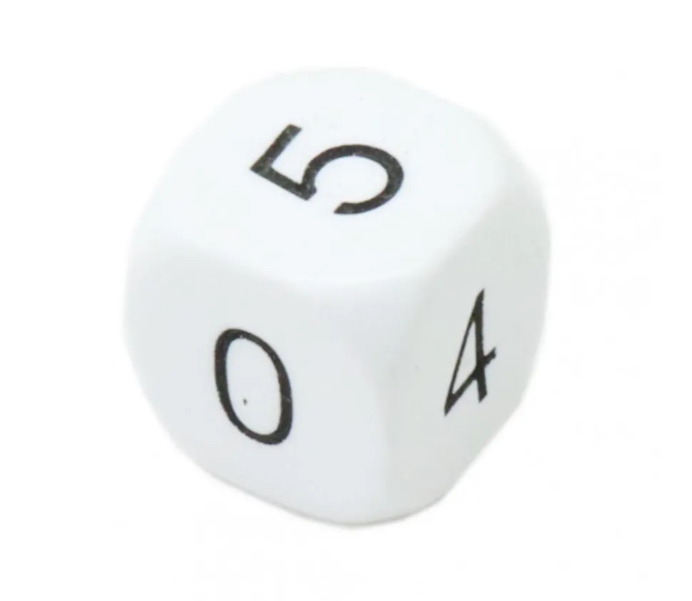 Dé à jouer chiffres 0 1 2 3 4 5 de 16 mm BLANC