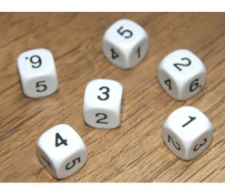 Dé à jouer chiffres 123456 18 mm de côté BLANC