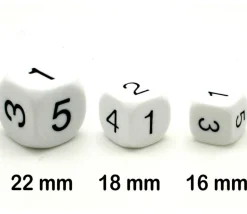 Dé à jouer chiffres 123456 16 mm de côté BLANC