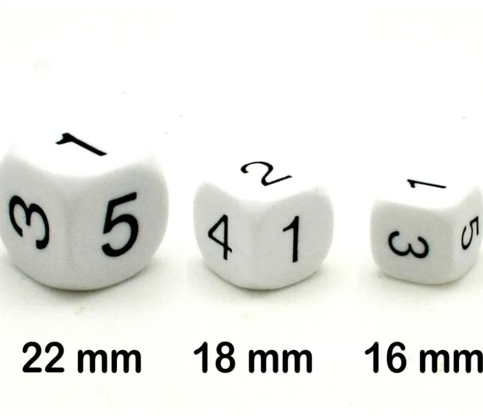 Dé à jouer chiffres 123456 16 mm de côté BLANC