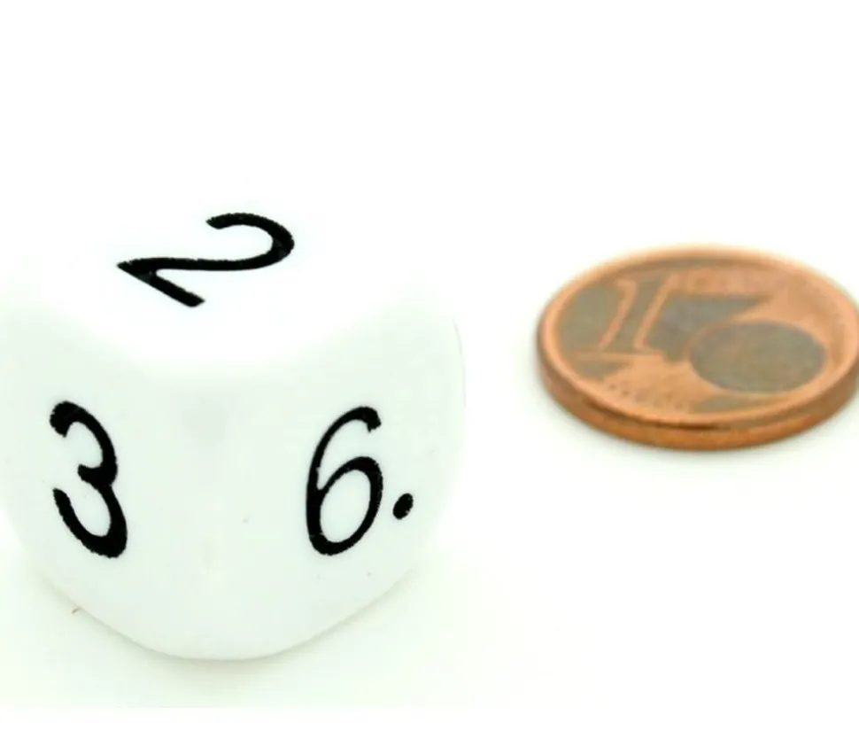 Dé à jouer chiffres 123456 16 mm de côté BLANC