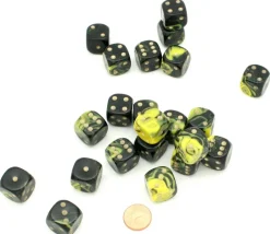 Dé à jouer marbré jaune/noir 16 mm