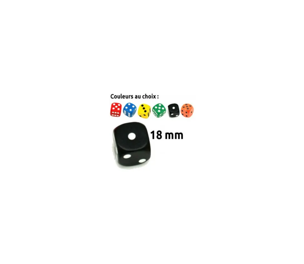 Dé à jouer noir ou couleurs 18 mm points de 1 à 6 pour jeu de société à l'unité