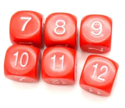 Dé à jouer ROUGE 16 mm chiffres 7 à 12