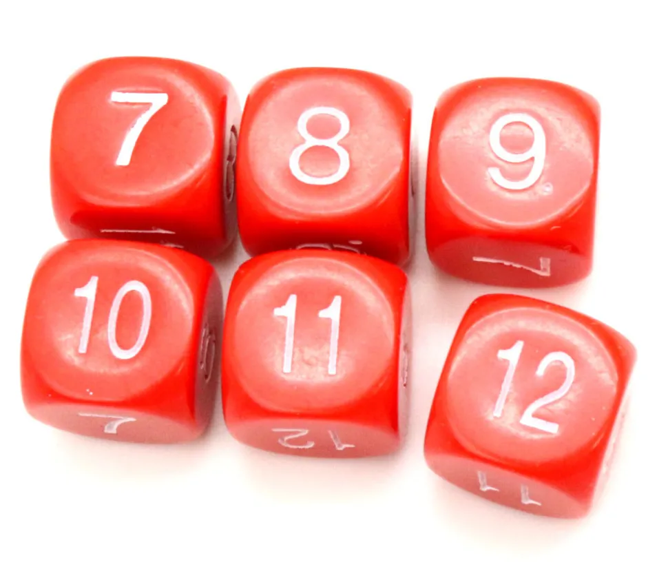 Dé à jouer ROUGE 16 mm chiffres 7 à 12