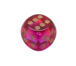 Dé à jouer translucide rouge-violet points dorés 16 mm