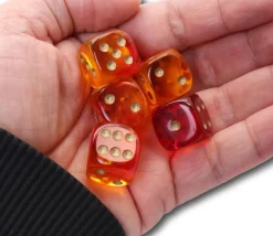 Dé à jouer translucide rouge doré 16 mm