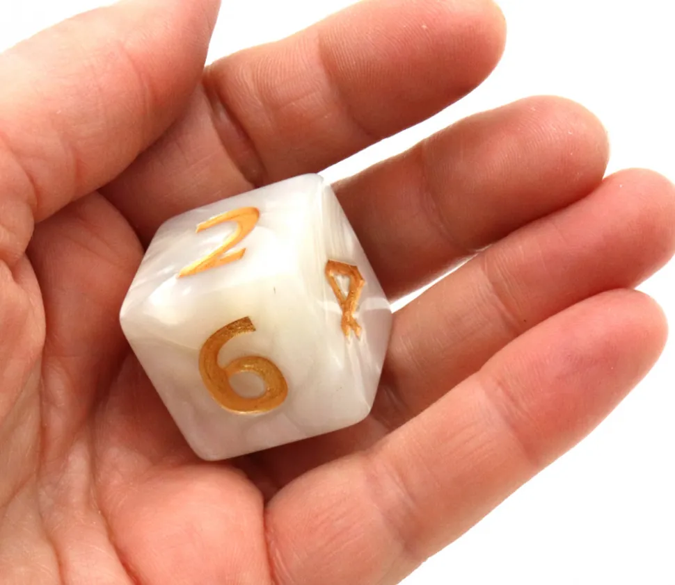 Dé 25 mm de 1 à 6 blanc nacré pour jeux