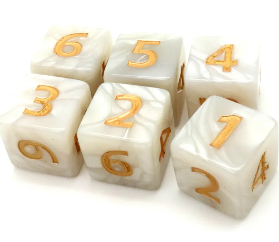 Dé 25 mm de 1 à 6 blanc nacré pour jeux