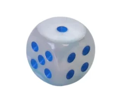 Dé 16 mm effet mixé bleu et blanc points bleus