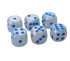 Dé 16 mm effet mixé bleu et blanc points bleus