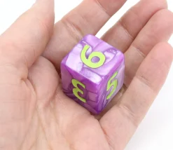 Dé 25 mm violet nacré de 1 à 6 pour jeux