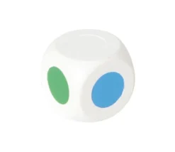 Dé 4 points couleurs 18 mm RVBJ et 2 blancs