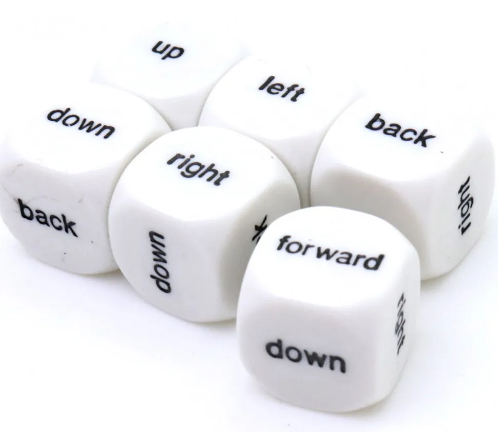 Dé anglais directions up, down, right, back, forward