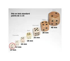 Dé bois 12 mm en charmille de 1 à 6 pour jeu de société
