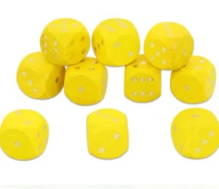 Dé bois 18 mm jaune de 1 à 6 pour jeu de société