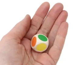 Dé bois 6 points couleurs 20 mm rouge, vert, jaune, bleu, violet, orange