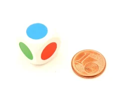 Dé bois faces 3 couleurs 16 mm rouge, vert, bleu, rouge, vert, bleu