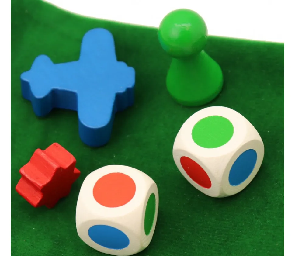 Dé bois faces 3 couleurs 16 mm rouge, vert, bleu, rouge, vert, bleu