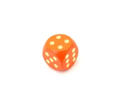 Dé bois orange 16 mm points dorés de 1 à 6 pour jeu de société