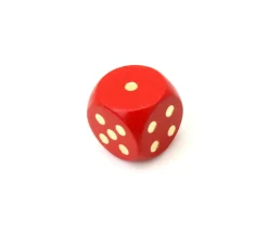 Dé bois rouge 16 mm points dorés de 1 à 6 pour jeu de société