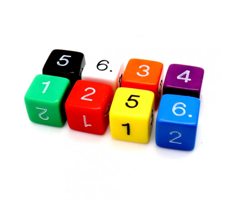Dé chiffre 15 mm BLEU coins droits D6 chiffres 1 à 6