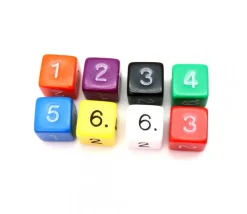 Dé chiffre 15 mm VIOLET coins droits D6 chiffres 1 à 6