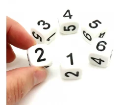 Dé chiffres 123456 en 16 mm BLANC écriture noire