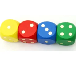 Dé en bois 25 mm bleu de 1 à 6 pour jeux