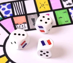 Dé en bois avec points 1 à 5 et 1 face drapeau français 16 mm