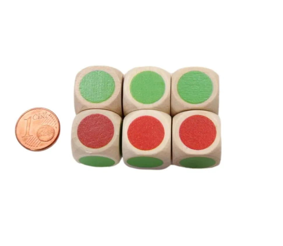 Dé en bois bicolore rouge et vert 16 mm