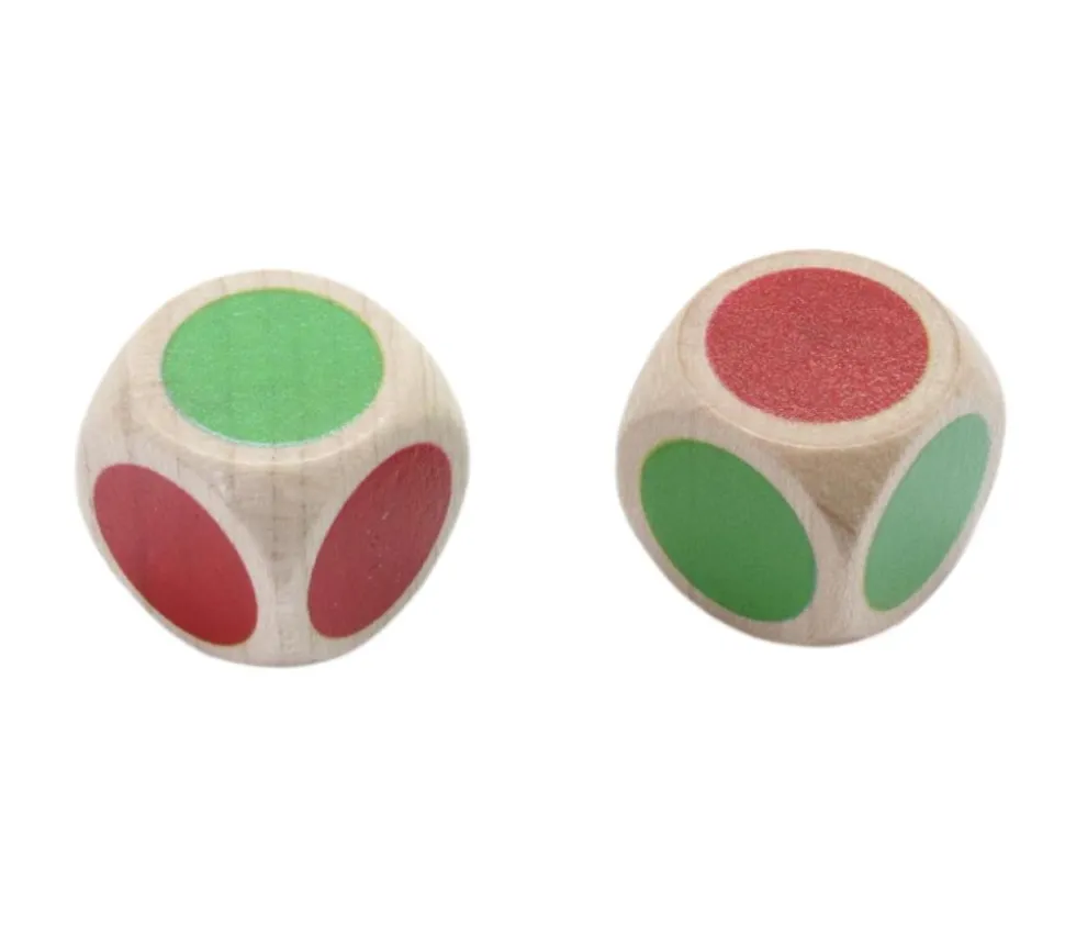 Dé en bois bicolore rouge et vert 16 mm