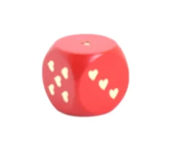 Dé en bois rouge avec coeurs dorés 1.6 cm Amour