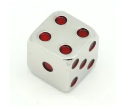 Dé en métal lourd argenté points rouge 15 mm