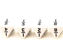 Dé fraction avec 8 faces 1/2 1/4 1/3 1/8