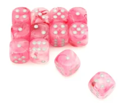 Dé ghost rose blanc 16 mm phosphorescent