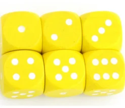 Dé jaune en bois 16 mm de 1 à 6 pour jeu de société