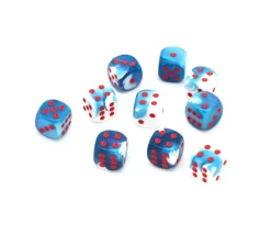 Dé mélange glacé nacré bleu-blanc 16 mm points rouge