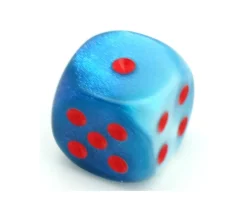 Dé mélange glacé nacré bleu-blanc 16 mm points rouge