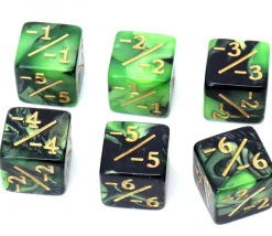 Dé modificateur négatif -1 à -6 noir et vert nacré