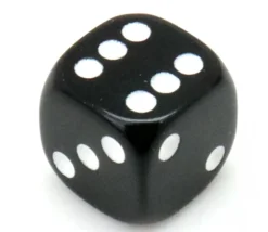 Dé noir en plastique 12 mm de 1 à 6 pour jeu de société