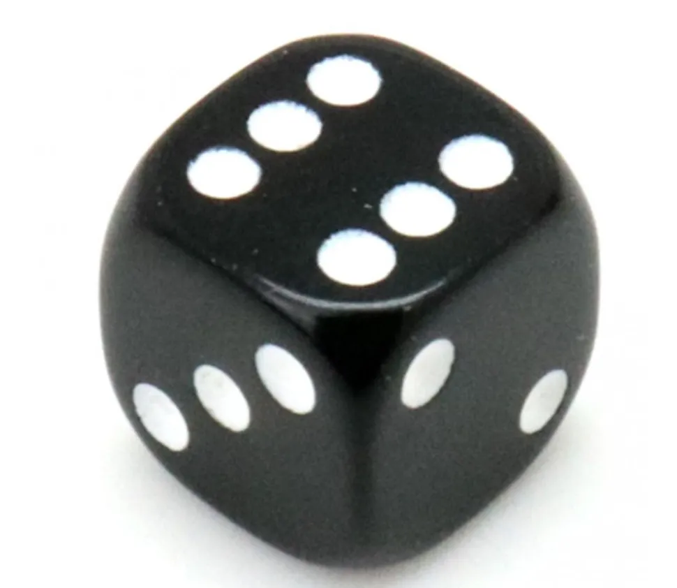 Dé noir en plastique 12 mm de 1 à 6 pour jeu de société