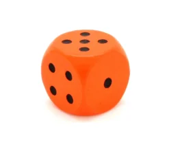 Dé orange points noirs en bois 16 mm de 1 à 6 pour jeu de société