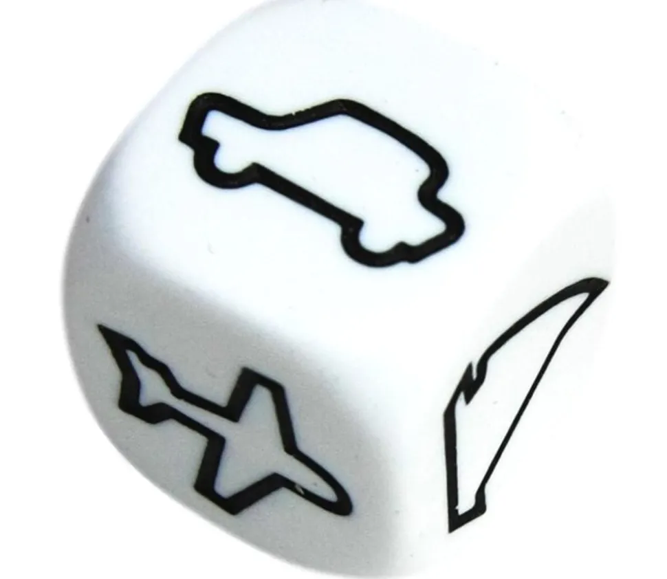 Dé Transport : train, bateau à voile, bateau moteur, avion, camion, voiture