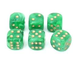 Dé vortex Vert 16 mm points dorés