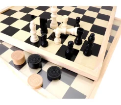 Damier/échiquier en bois noir / naturel - plateau 40 cm cases 4.5 cm