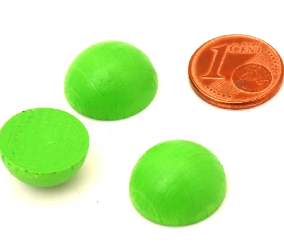 Demi-Boule 1.5 cm couleur vert-clair en bois - dôme hêtre diamètre 15 mm