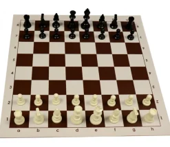 Echiquier tapis de jeu enroulable 50x50 cm échec marron/blanc